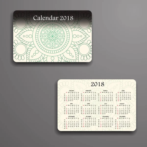 Vektorkalender 2018 mit dekorativen Elementen. Vektor Mandala de — Stockvektor