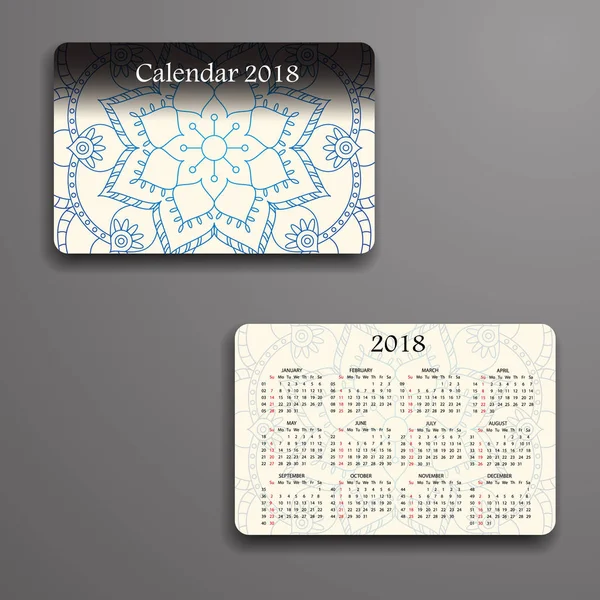 装飾的な要素を持つベクトル カレンダー 2018。ベクトル マンダラ ・ デ ・ — ストックベクタ