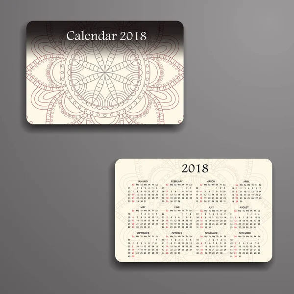 Vector kalender 2018 met decoratieve elementen. Vector mandala de — Stockvector