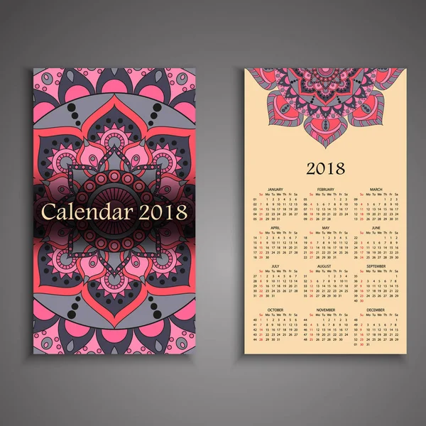 Wektor kalendarz 2018 z elementów dekoracyjnych. Wektor mandala de — Wektor stockowy