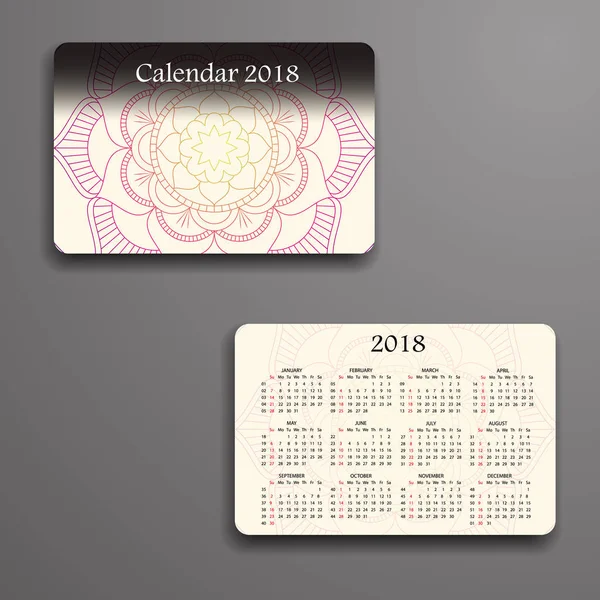 Calendario vettoriale 2018 con elementi decorativi. Mandala vettoriale — Vettoriale Stock