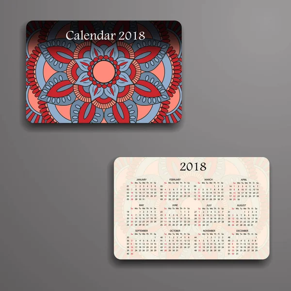 Calendrier vectoriel 2018 avec éléments décoratifs. Mandala vectoriel de — Image vectorielle