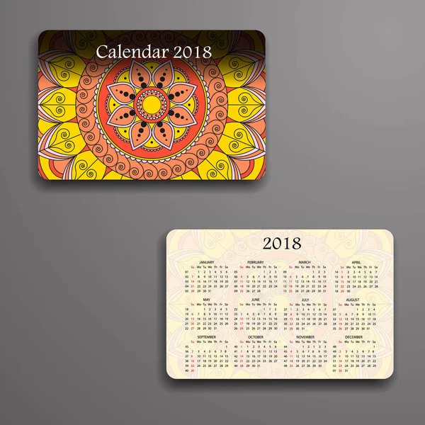 Calendario vectorial 2018 con elementos decorativos. Vector mandala de — Vector de stock