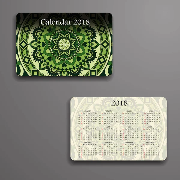 装飾的な要素を持つベクトル カレンダー 2018。ベクトル マンダラ ・ デ ・ — ストックベクタ