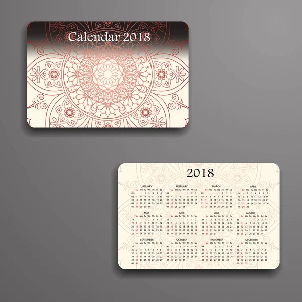 Vektorkalender 2018 mit dekorativen Elementen. Vektor Mandala de — Stockvektor