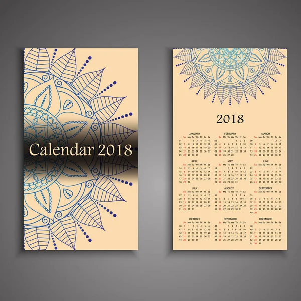 Calendario vectorial 2018 con elementos decorativos. Vector mandala de — Archivo Imágenes Vectoriales