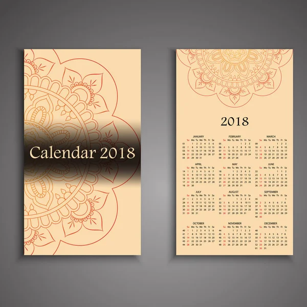 Vektorkalender 2018 mit dekorativen Elementen. Vektor Mandala de — Stockvektor