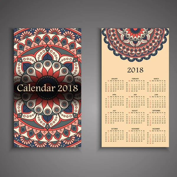 Calendario vectorial 2018 con elementos decorativos. Vector mandala de — Archivo Imágenes Vectoriales