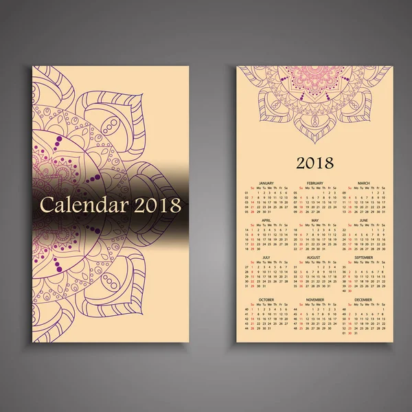 Calendario vectorial 2018 con elementos decorativos. Vector mandala de — Archivo Imágenes Vectoriales