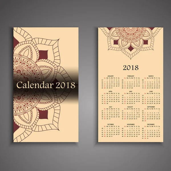 Vektorkalender 2018 mit dekorativen Elementen. Vektor Mandala de — Stockvektor