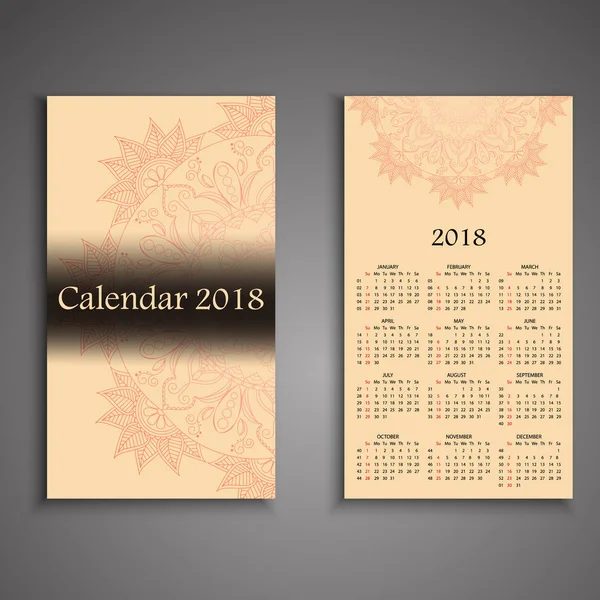 Calendario vectorial 2018 con elementos decorativos. Vector mandala de — Archivo Imágenes Vectoriales