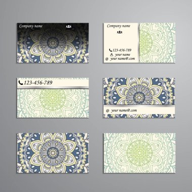 kartvizit ve kartvizit büyük ayarlayın. Çiçek mandala desen 