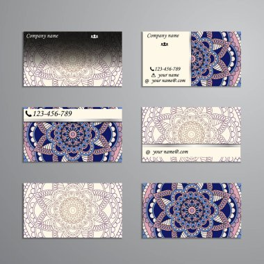 kartvizit ve kartvizit büyük ayarlayın. Çiçek mandala desen 