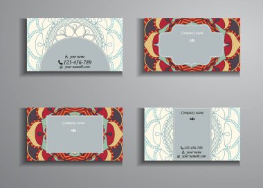 kartvizit ve kartvizit büyük ayarlayın. Çiçek mandala desen 