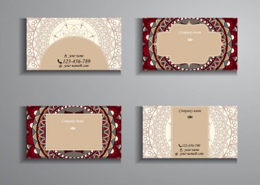 kartvizit ve kartvizit büyük ayarlayın. Çiçek mandala desen 