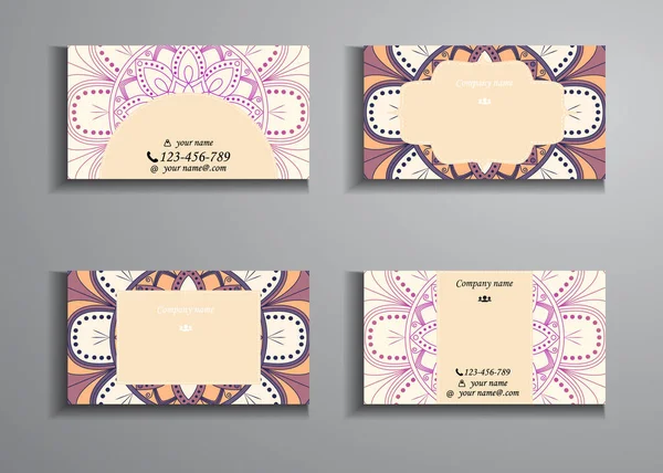 Tarjeta de visita y tarjeta de visita gran conjunto. Patrón de mandala floral — Vector de stock