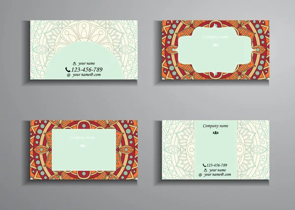 Visiting card and business card big set. Floral mandala pattern — Stock Vector