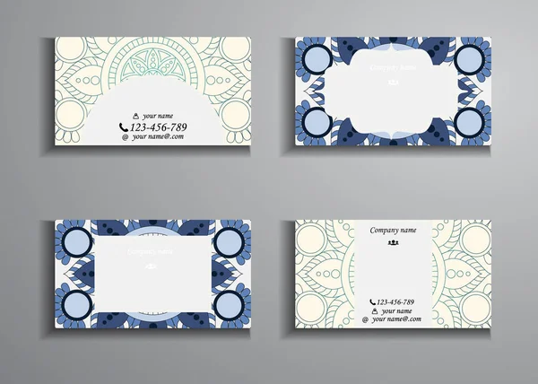 Tarjeta de visita y tarjeta de visita gran conjunto. Patrón de mandala floral — Archivo Imágenes Vectoriales