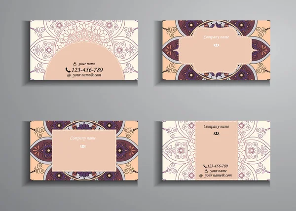 Mengunjungi kartu dan kartu nama set besar. Pola Floral mandala - Stok Vektor