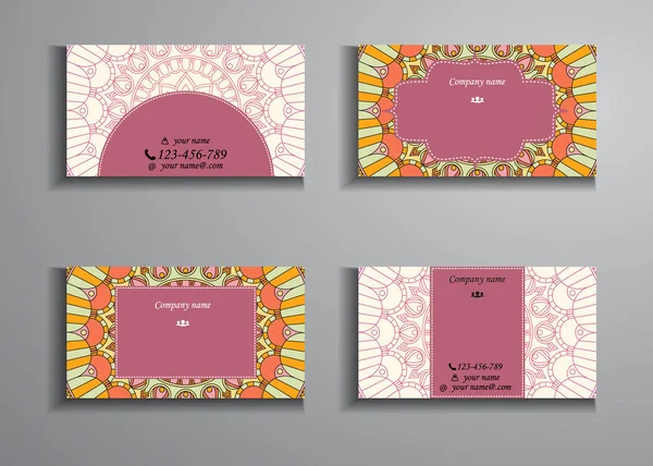 Carte de visite et carte de visite grand ensemble. Mandala floral motif — Image vectorielle