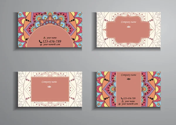 Visiting card and business card big set. Floral mandala pattern — Stock Vector