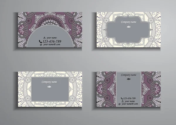 Cartão de visita e cartão de visita grande conjunto. Padrão de mandala floral —  Vetores de Stock