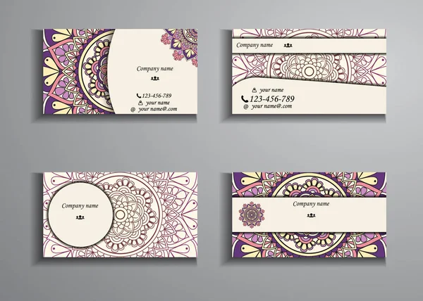 Visiting card and business card big set. Floral mandala pattern — Stock Vector