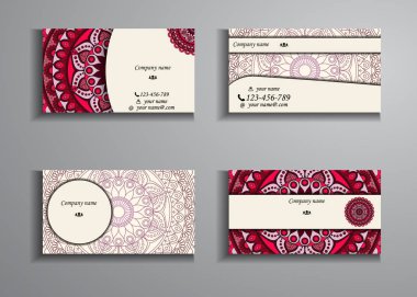 kartvizit ve kartvizit büyük ayarlayın. Çiçek mandala desen 