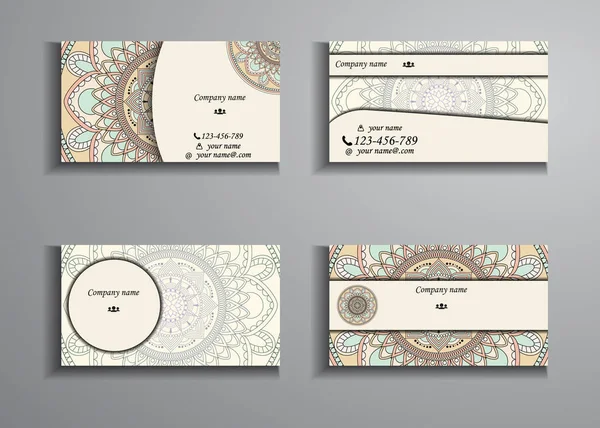 Visiting card and business card big set. Floral mandala pattern — Stock Vector