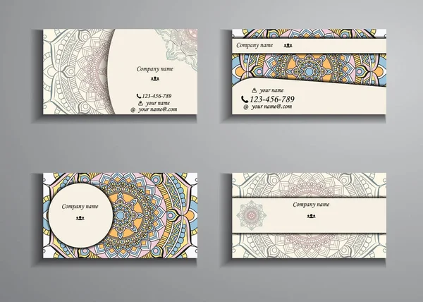 Visiting card and business card big set. Floral mandala pattern — Stock Vector