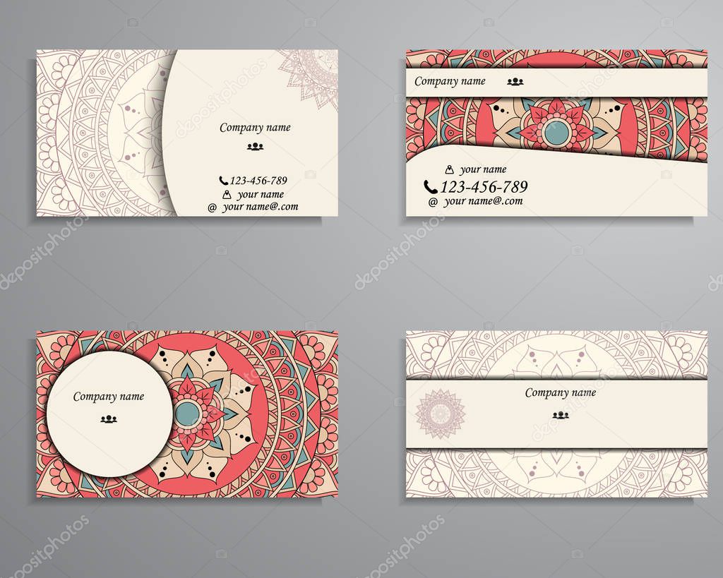 visiting card and business card big set. Floral mandala pattern 