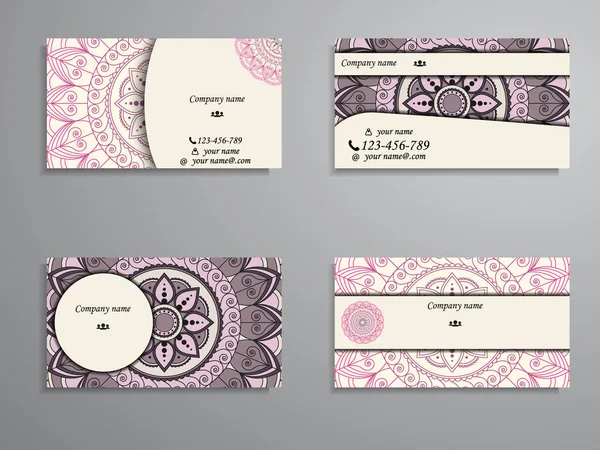 Visiting card and business card big set. Floral mandala pattern — Stock Vector