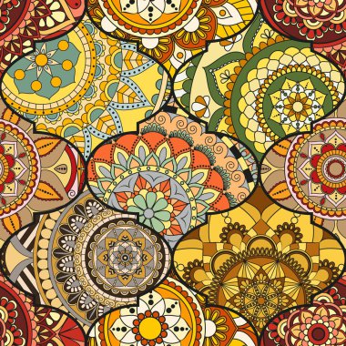 Patchwork desen. Vintage dekoratif öğeler. Elle çizilmiş backg