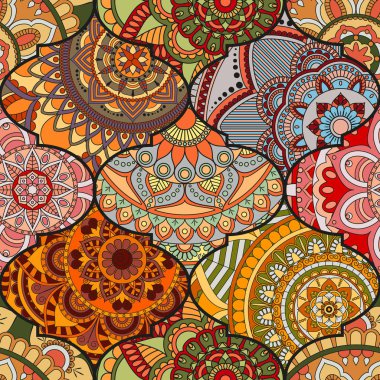 Patchwork desen. Vintage dekoratif öğeler. Elle çizilmiş backg