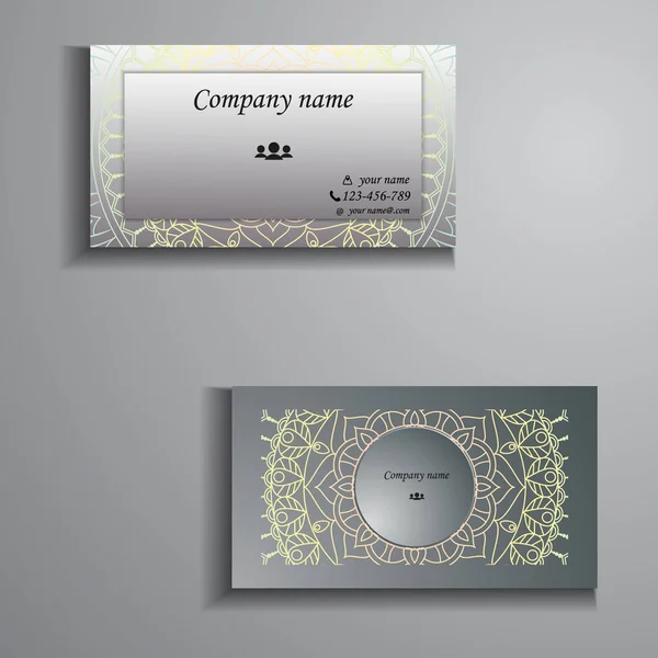 Tarjeta de visita y tarjeta de visita gran conjunto. Patrón de mandala floral — Vector de stock