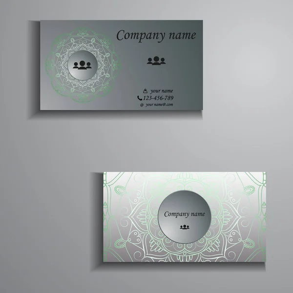 Tarjeta de visita y tarjeta de visita gran conjunto. Patrón de mandala floral — Vector de stock