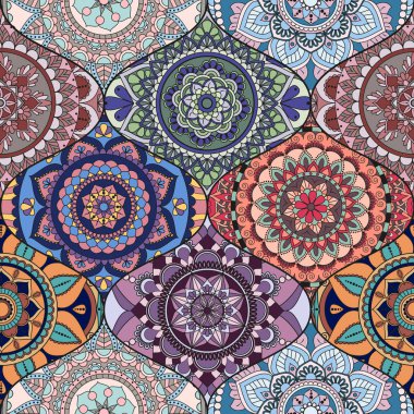 Patchwork desen. Vintage dekoratif öğeler. Elle çizilmiş backg