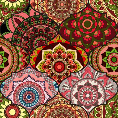 Patchwork desen. Vintage dekoratif öğeler. Elle çizilmiş backg