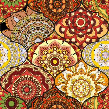 Patchwork desen. Vintage dekoratif öğeler. Elle çizilmiş backg