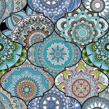 Patchwork desen. Vintage dekoratif öğeler. Elle çizilmiş backg