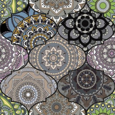 Patchwork desen. Vintage dekoratif öğeler. Elle çizilmiş backg