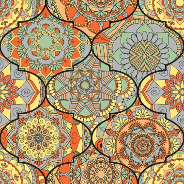 Renkli fayans boho seamless modeli. Mandala arka plan. Abstra