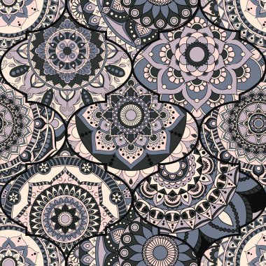 Patchwork desen. Vintage dekoratif öğeler. Elle çizilmiş backg