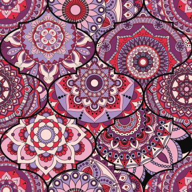 Patchwork desen. Vintage dekoratif öğeler. Elle çizilmiş backg