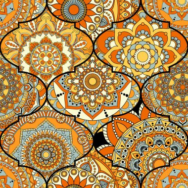 Patchwork desen. Vintage dekoratif öğeler. Elle çizilmiş backg