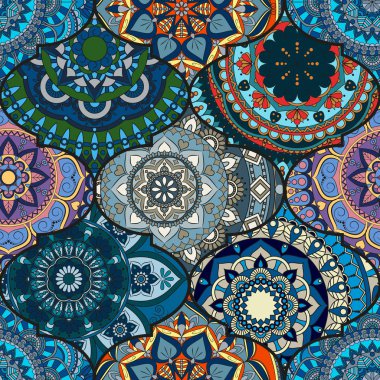 Renkli fayans boho seamless modeli. Mandala arka plan. Abstra
