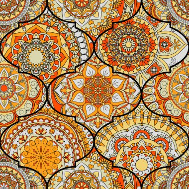 Renkli fayans boho seamless modeli. Mandala arka plan. Abstra