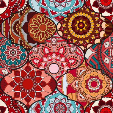 Patchwork desen. Vintage dekoratif öğeler. Elle çizilmiş backg