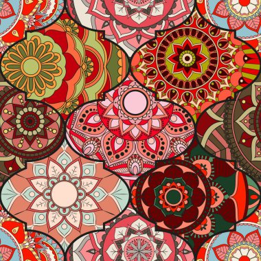 Patchwork desen. Vintage dekoratif öğeler. Elle çizilmiş backg