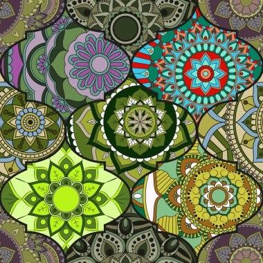 Patchwork desen. Vintage dekoratif öğeler. Elle çizilmiş backg